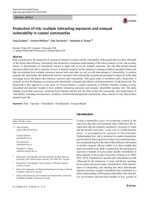 (PDF) Production of risk: multiple interacting exposures and unequal ...