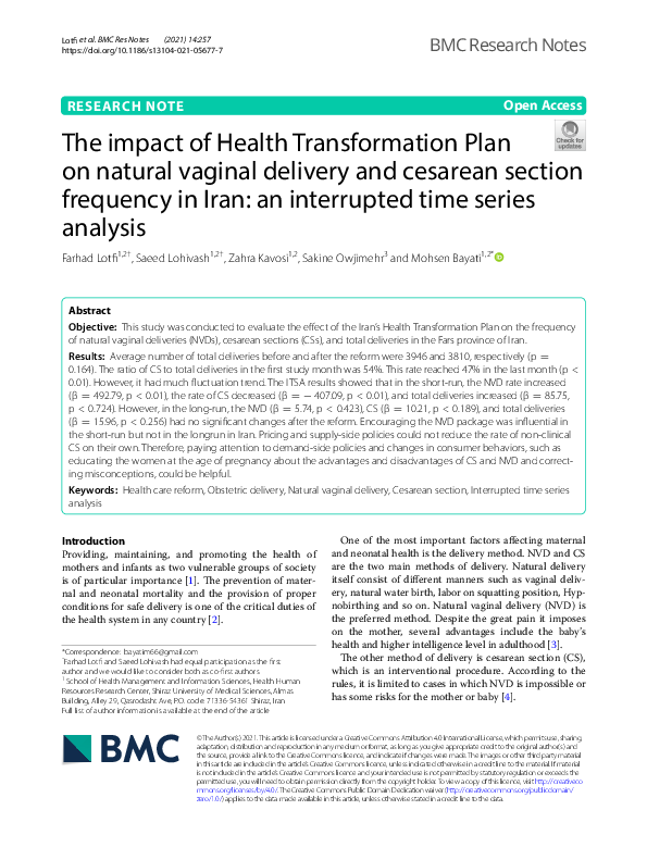 (PDF) The impact of Health Transformation Plan on natural vaginal ...