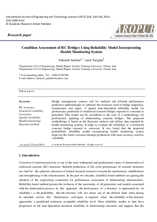 (PDF) Condition Assessment of RC Bridges Using Reliability Model ...