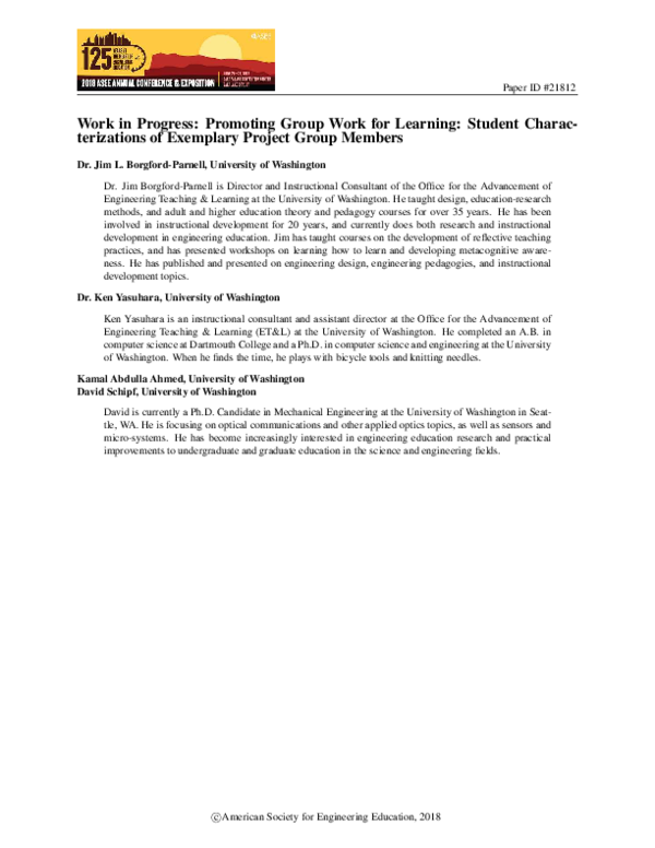 (PDF) Work in Progress: Promoting Group Work for Learning: Student ...