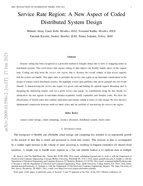 (PDF) Service Rate Region: A New Aspect of Coded Distributed System Design