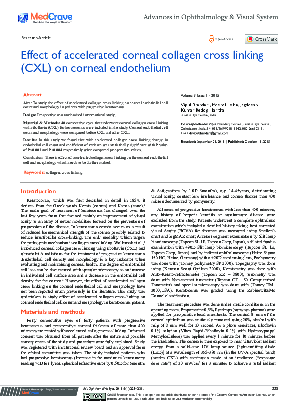 (PDF) Effect Of Accelerated Corneal Collagen Cross Linking (CXL) On ...