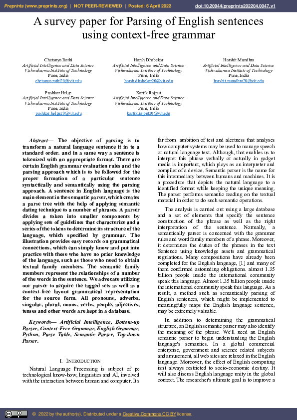 (PDF) A Survey Paper for Parsing of English Sentences Using Context ...