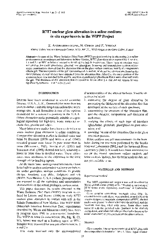 (PDF) R7T7 nuclear glass alteration in a saline medium: in situ ...