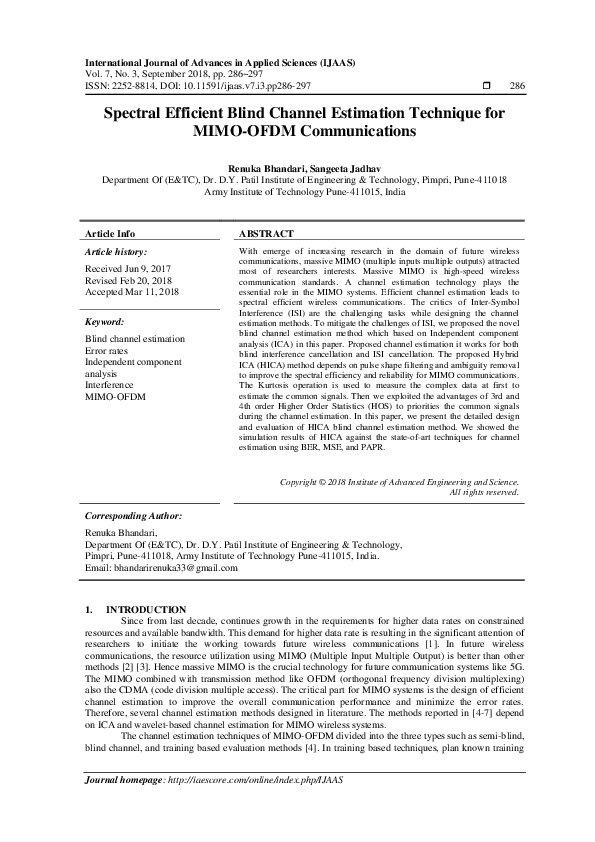 (PDF) Spectral Efficient Blind Channel Estimation Technique for MIMO ...