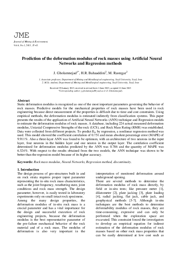 (PDF) Prediction of the deformation modulus of rock masses using ...