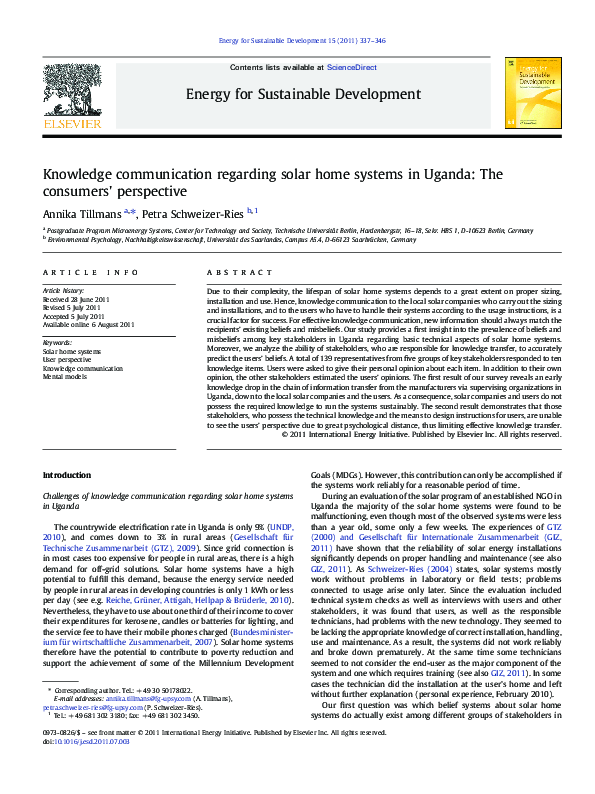 (PDF) Knowledge communication regarding solar home systems in Uganda ...