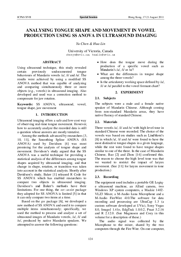 (PDF) Analysing Tongue Shape and Movement in Vowel Production Using SS ...