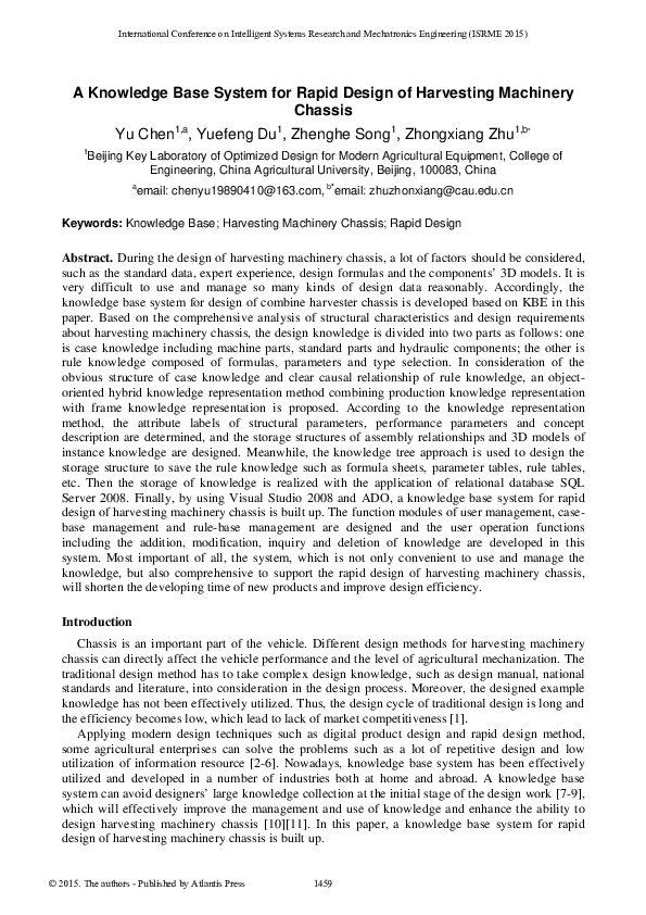 (PDF) A Knowledge Base System for Rapid Design of Harvesting Machinery ...