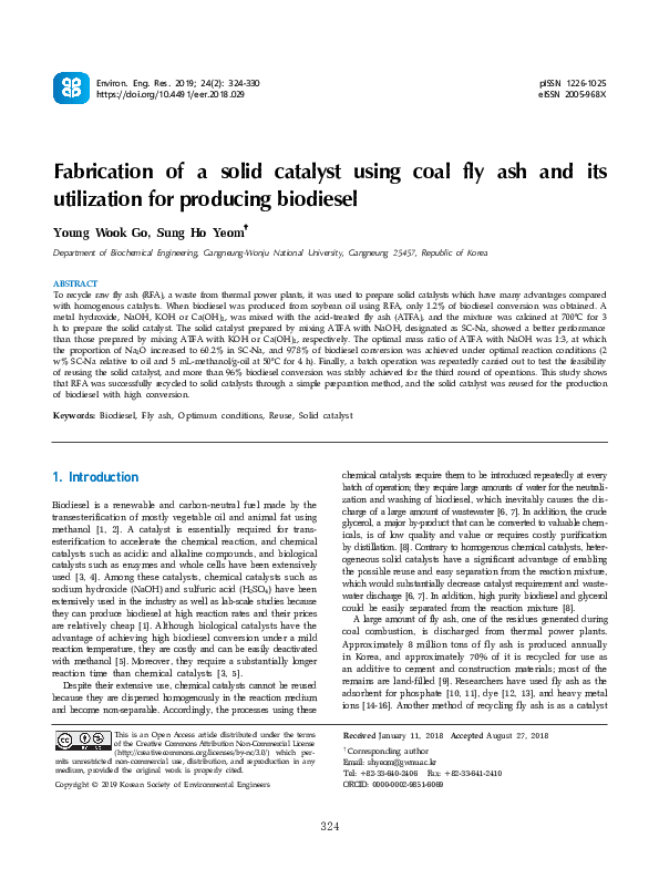 (PDF) Fabrication of a solid catalyst using coal fly ash and its ...