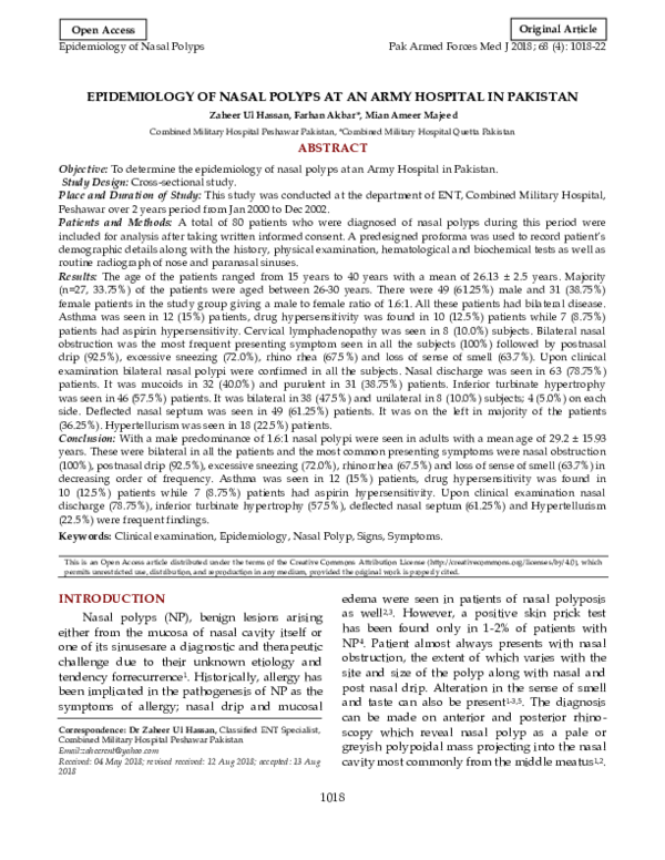 (PDF) Epidemiology of Nasal Polyps at an Army Hospital in Pakistan