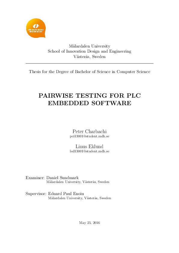 (PDF) Pairwise Testing for PLC Embedded Software