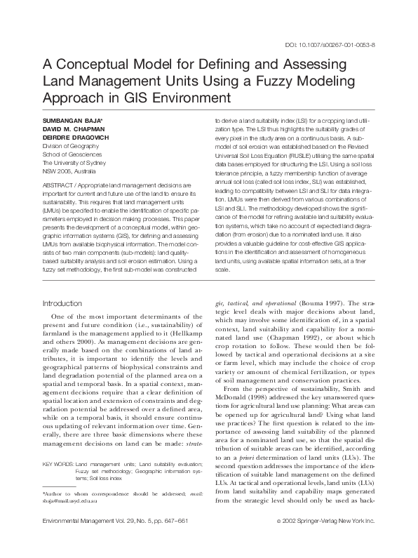 (PDF) A Conceptual Model for Defining and Assessing Land Management ...