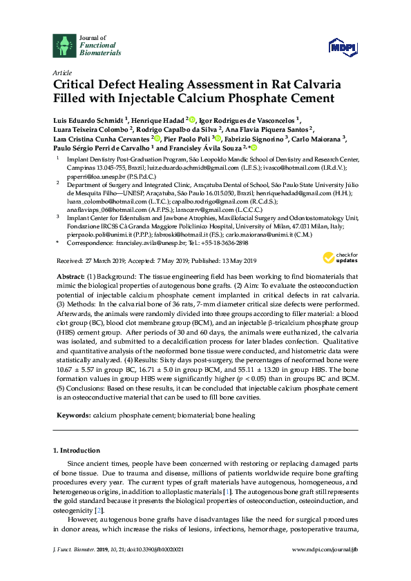 (PDF) Critical Defect Healing Assessment in Rat Calvaria Filled with ...