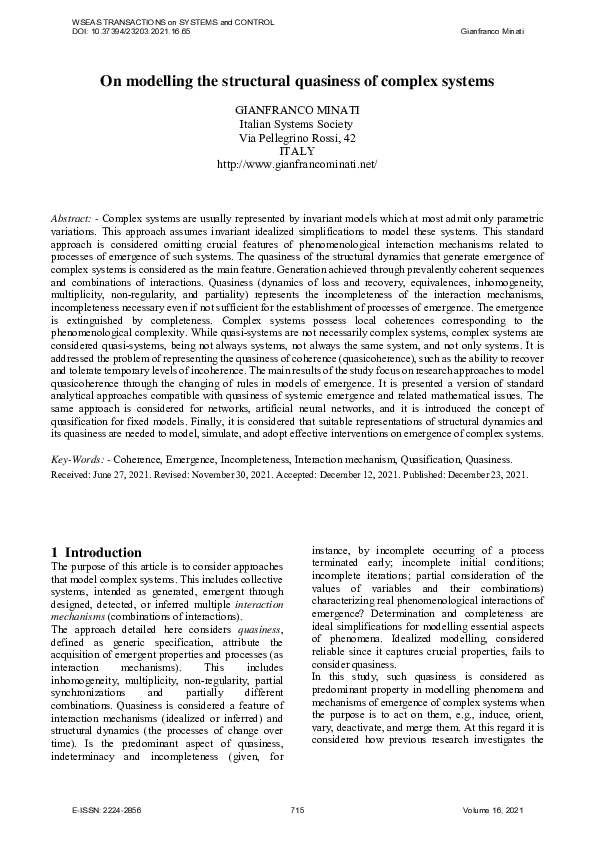 (PDF) On modelling the structural quasiness of complex systems