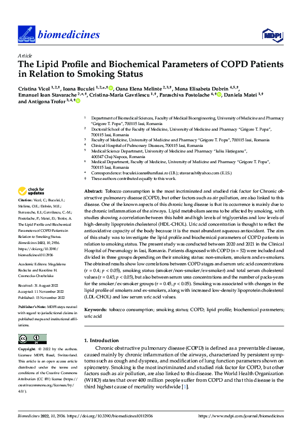 (PDF) The Lipid Profile and Biochemical Parameters of COPD Patients in ...