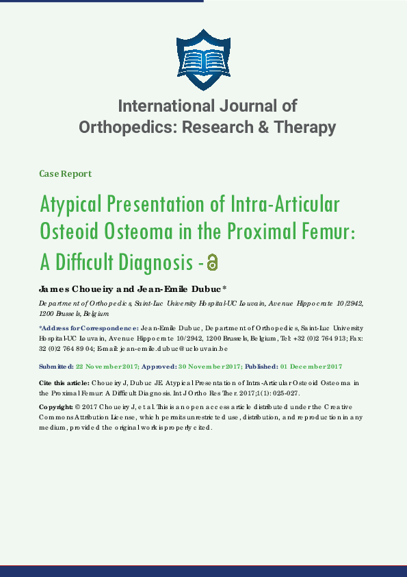 (PDF) Atypical Presentation of Intra-Articular Osteoid Osteoma in the ...