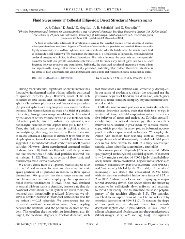 (PDF) Fluid Suspensions of Colloidal Ellipsoids Direct Structural