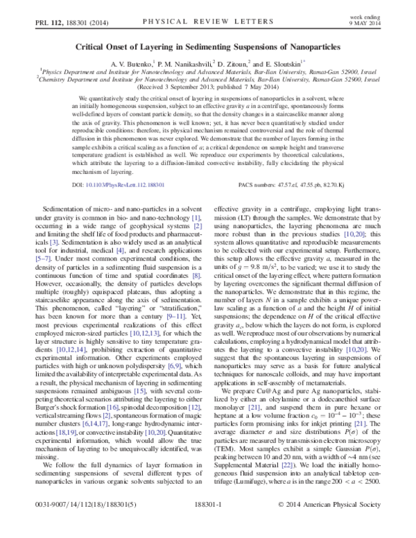 (PDF) Critical Onset of Layering in Sedimenting Suspensions of ...