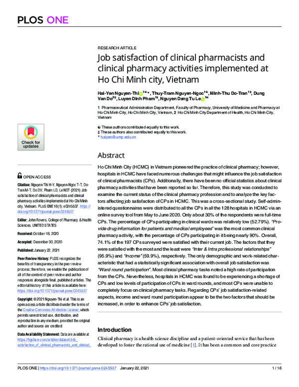 (PDF) Job satisfaction of clinical pharmacists and clinical pharmacy ...