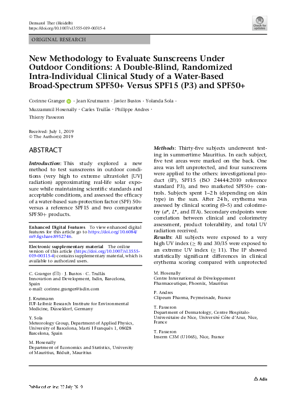 (PDF) New Methodology to Evaluate Sunscreens Under Outdoor Conditions ...