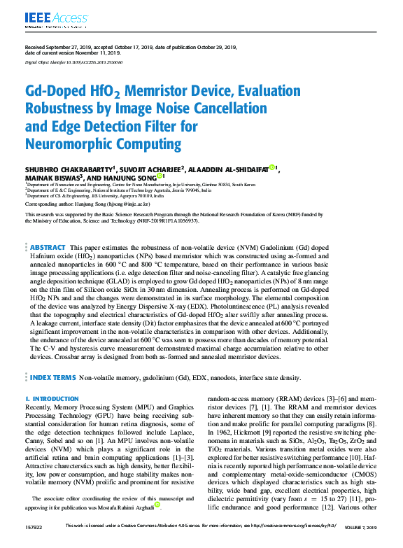 (PDF) Gd-Doped HfO2 Memristor Device, Evaluation Robustness by Image ...