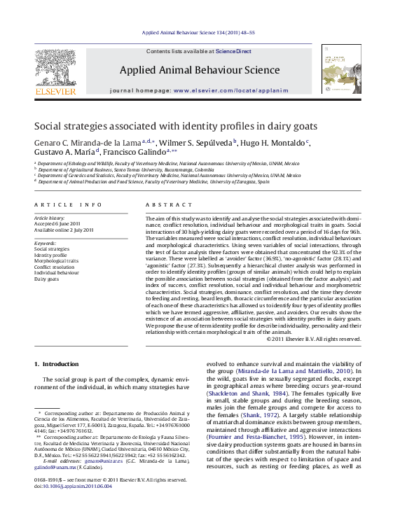 (PDF) Social strategies associated with identity profiles in dairy goats