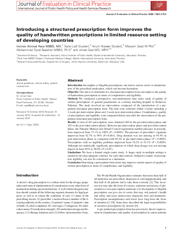 (PDF) Introducing a structured prescription form improves the quality ...