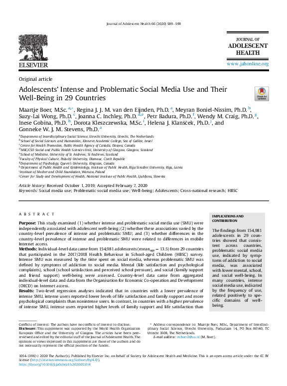 (PDF) Adolescents' Intense and Problematic Social Media Use and Their ...