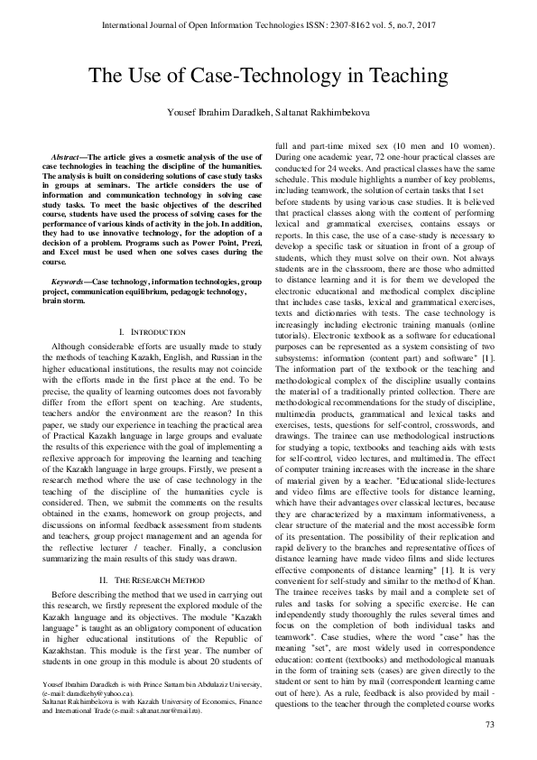 (PDF) The Use of Case-Technology in Teaching