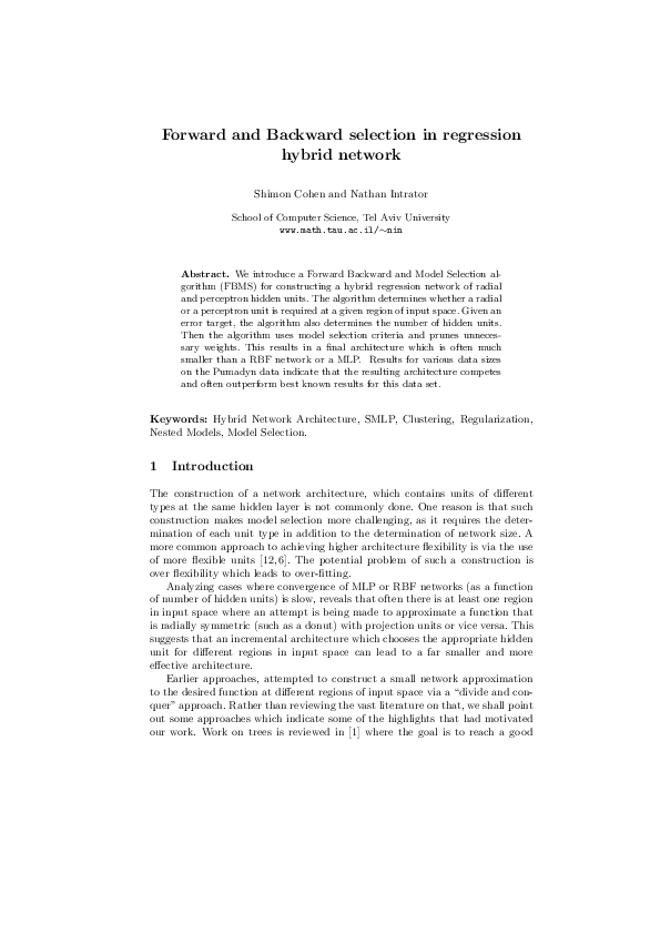(PDF) Forward and Backward Selection in Regression Hybrid Network