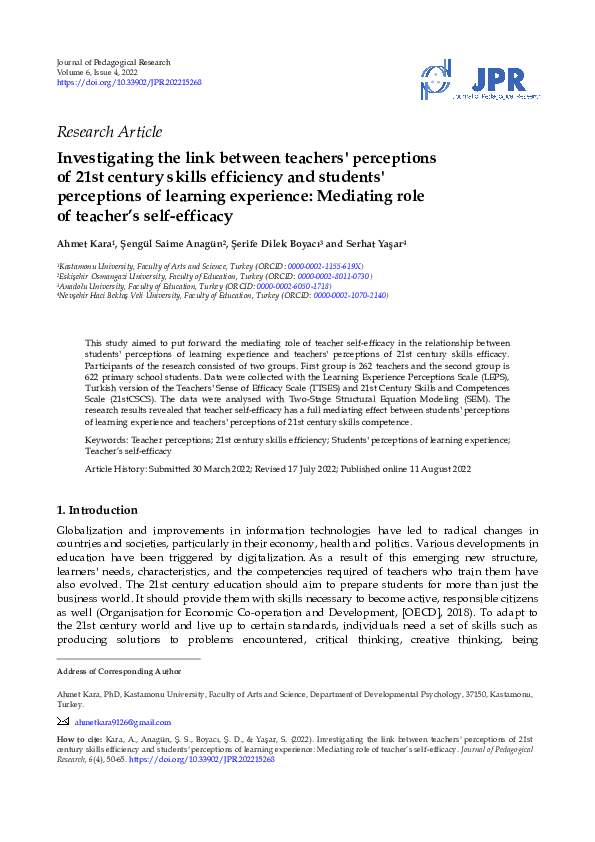 (PDF) Investigating the link between teachers perceptions of 21st ...