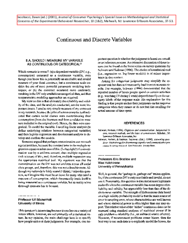 (PDF) Continuous and Discrete Variables
