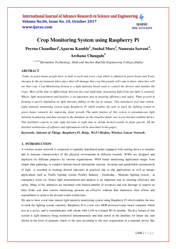 (PDF) Crop Monitoring System using Raspberry Pi