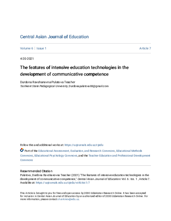 (PDF) The features of intensive education technologies in the ...
