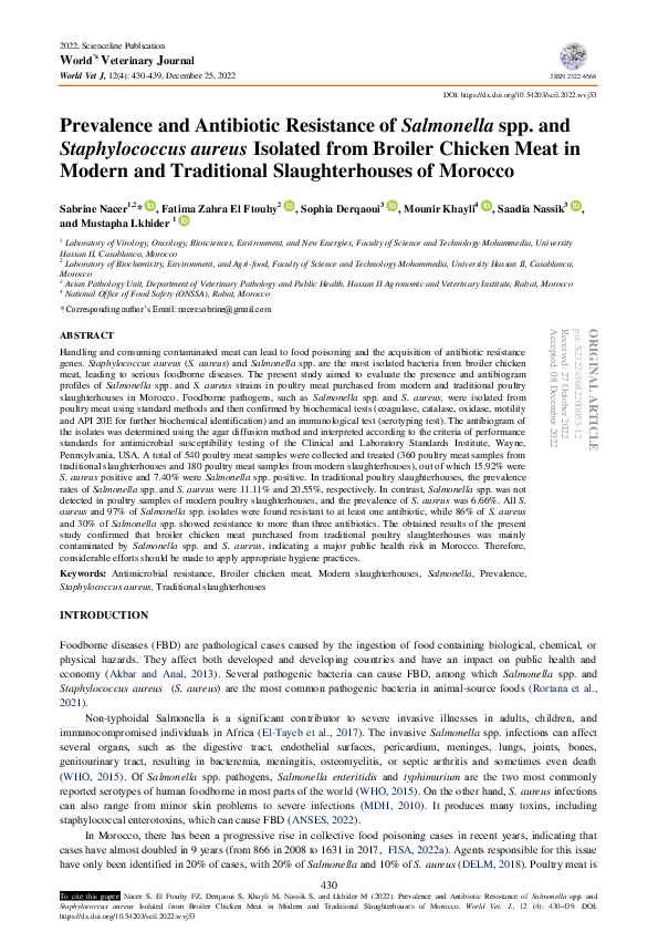 (PDF) Prevalence and Antibiotic Resistance of Salmonella spp. and ...