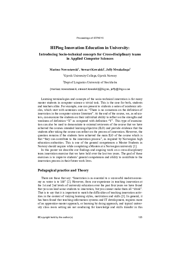 (PDF) HIPing Innovation Education in University. Introducing Socio ...
