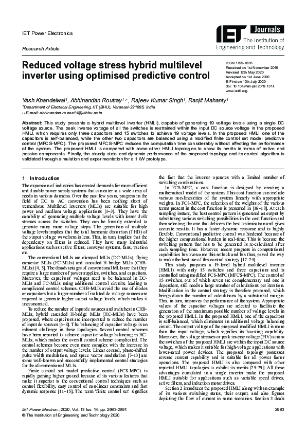 (PDF) Reduced voltage stress hybrid multilevel inverter using optimised ...