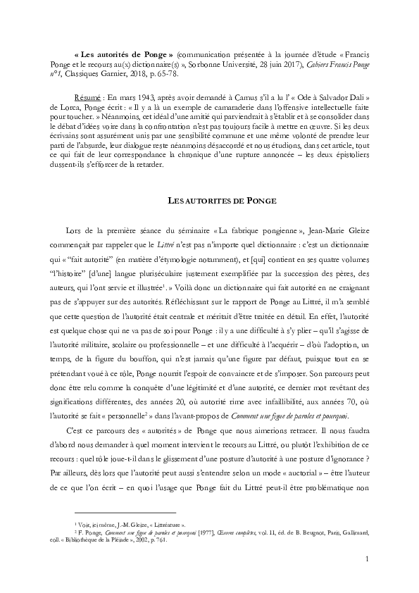 (PDF) Les autorités de Ponge
