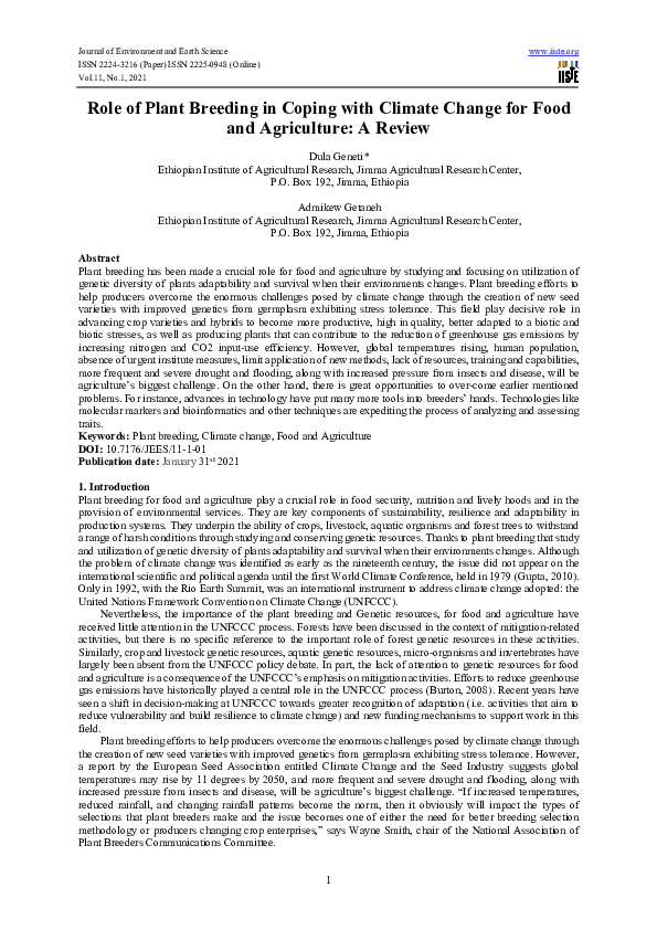 (PDF) Role of Plant Breeding in Coping with Climate Change for Food and ...