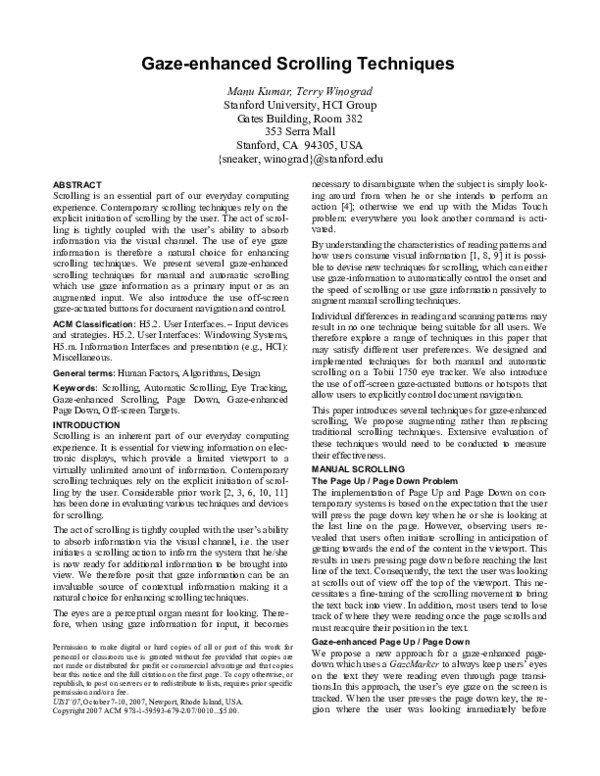 (PDF) Gaze-enhanced scrolling techniques