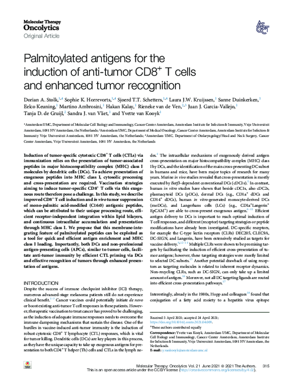 (PDF) Palmitoylated antigens for the induction of anti-tumor CD8+ T ...