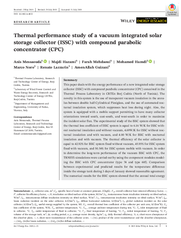 (PDF) Thermal performance study of a vacuum integrated solar storage ...