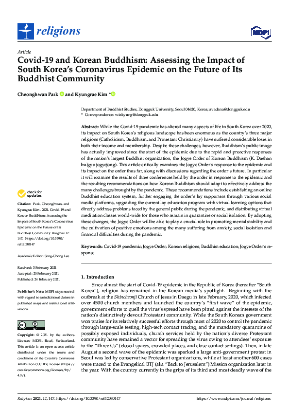(PDF) Covid-19 and Korean Buddhism: Assessing the Impact of South Korea ...
