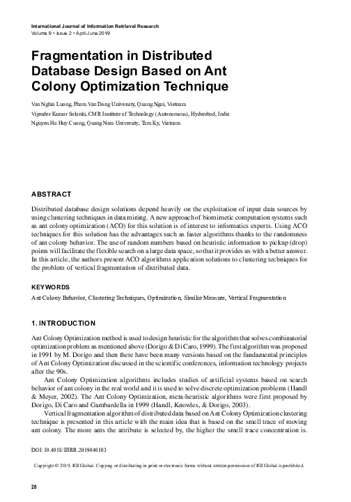 (PDF) Fragmentation in Distributed Database Design Based on Ant Colony ...