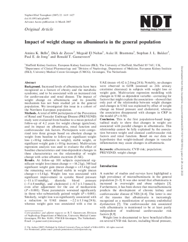 (PDF) Impact of weight change on albuminuria in the general population