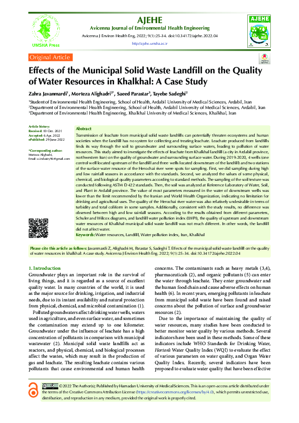 (PDF) Effects of the Municipal Solid Waste Landfill on the Quality of ...
