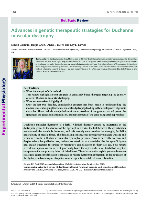 (PDF) Advances in genetic therapeutic strategies for Duchenne muscular ...