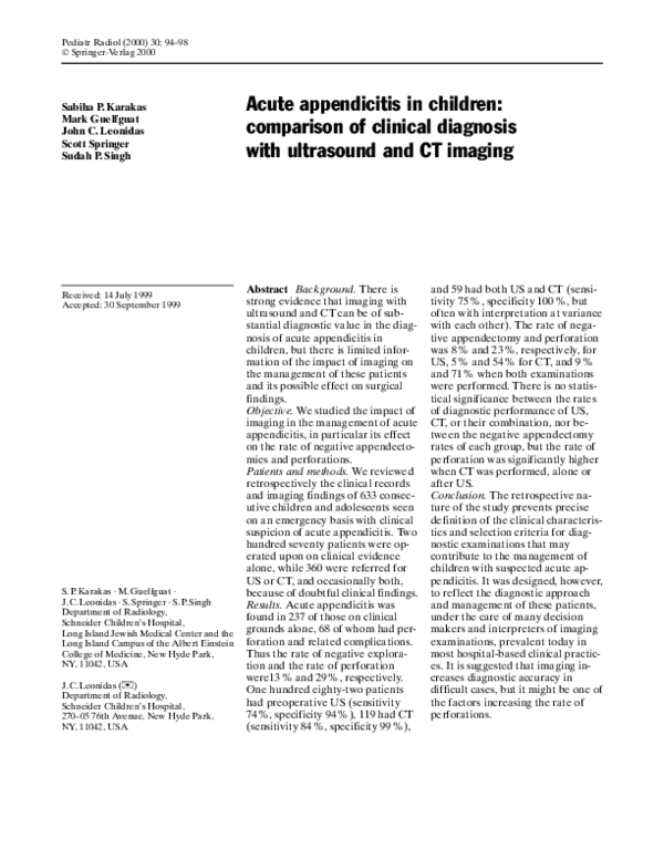 (PDF) Acute appendicitis in children: comparison of clinical diagnosis ...