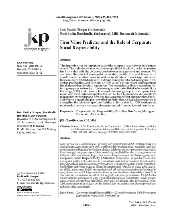 (PDF) Firm Value Predictor and the Role of Corporate Social Responsibility